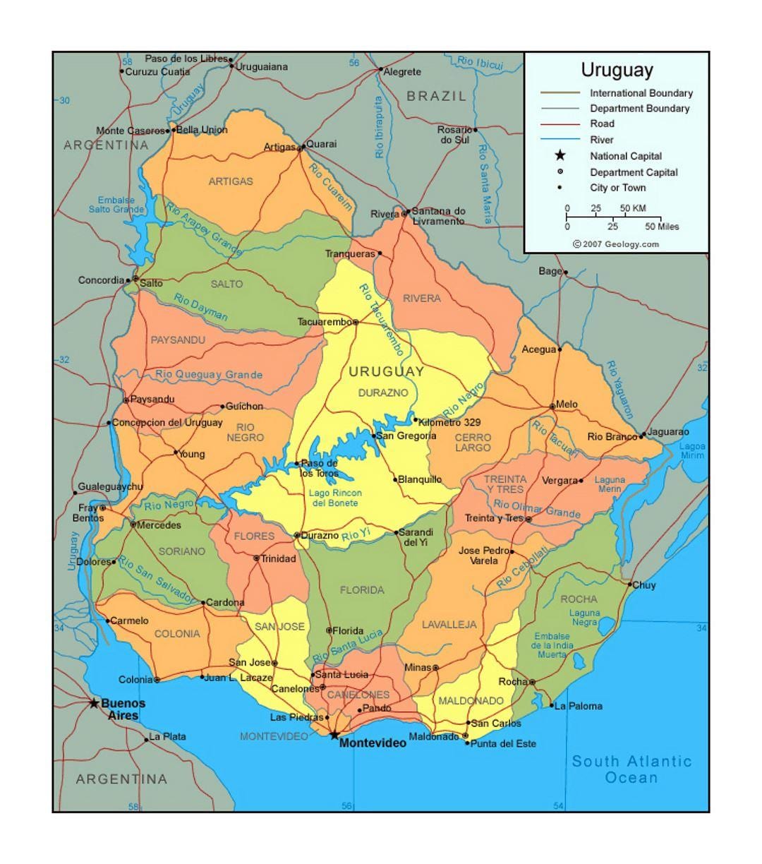 Мапа на Уругвај политички